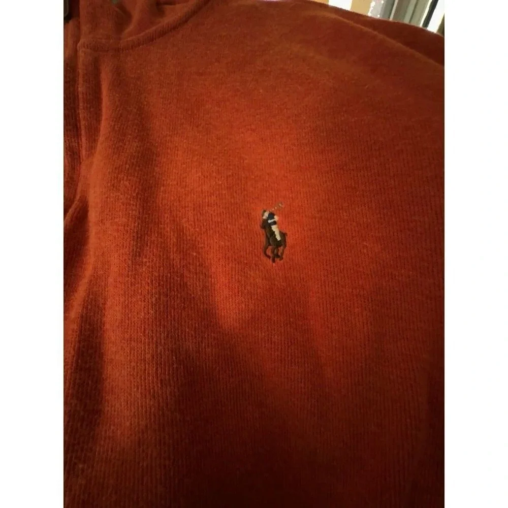 Polo Ralph Lauren Sweater Men XL Orange Long Sleeve Pullover 1/4 Zipper‎ Cotton